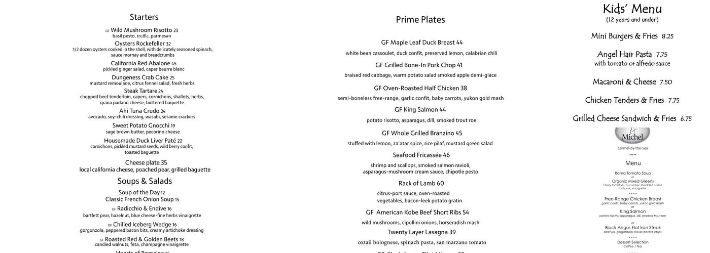 Anton & Michel Restaurant Menu