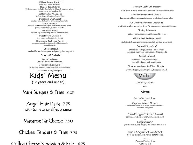 Anton & Michel Restaurant Menu