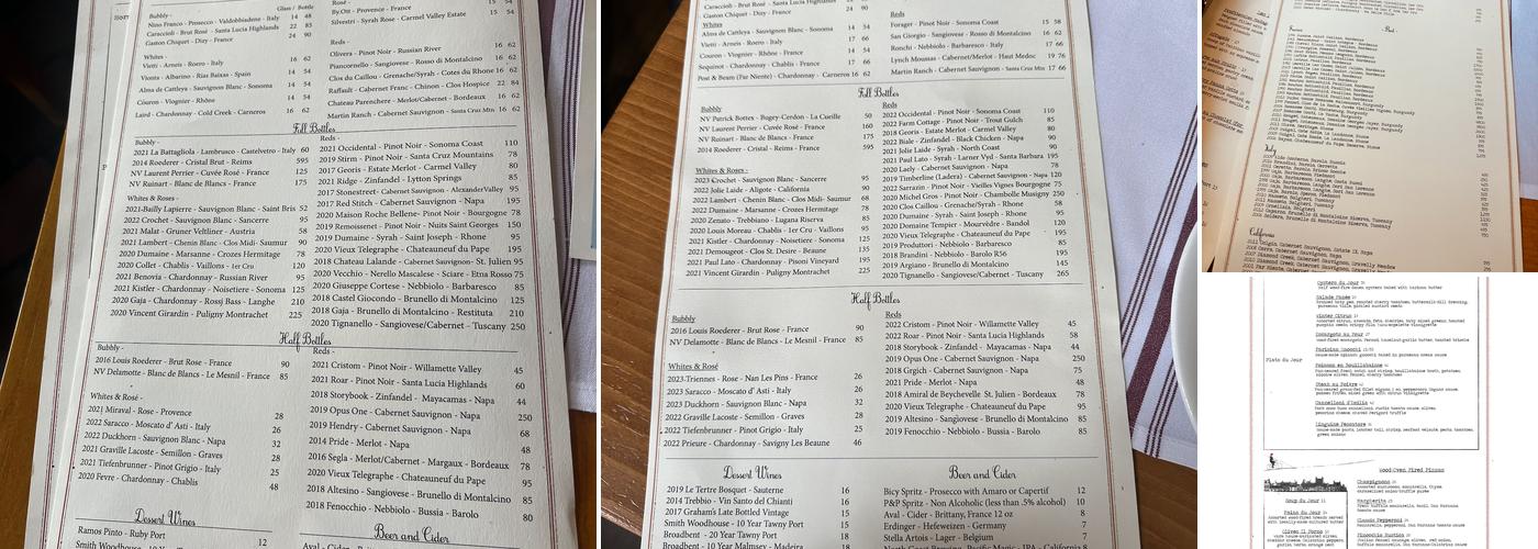 La Bicyclette Restaurant Menu