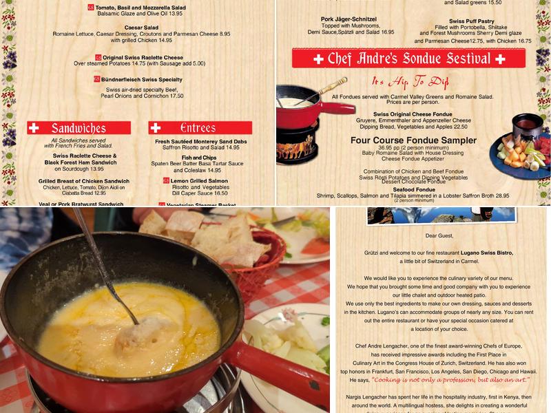 Lugano Swiss Bistro Menu