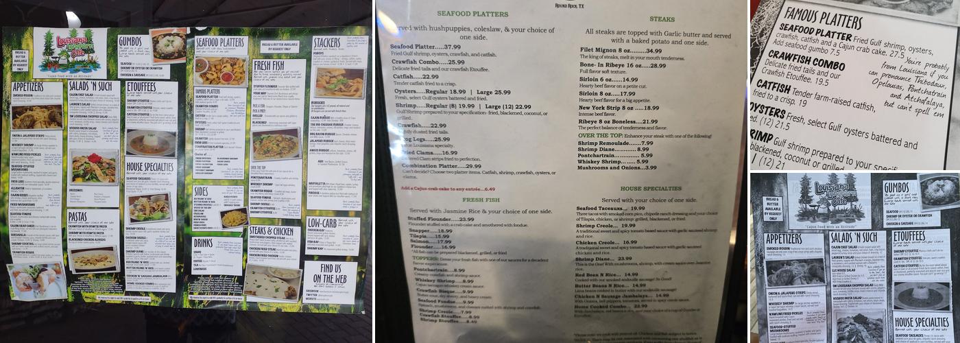 The Louisiana Longhorn Cafe Menu