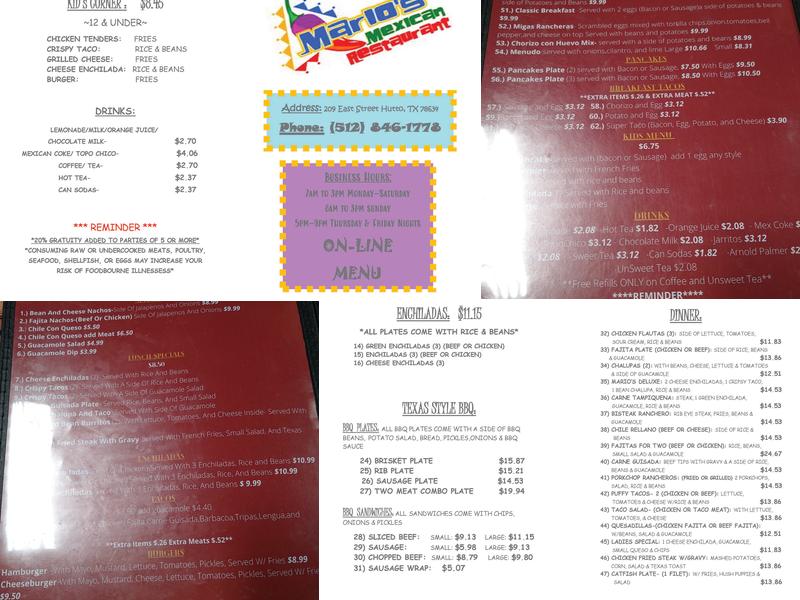 Mario's Mexican Restaurant Menu
