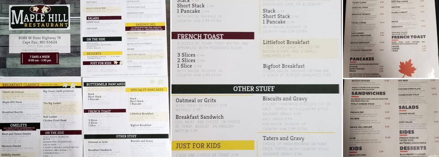 Maple Hill Restaurant Menu