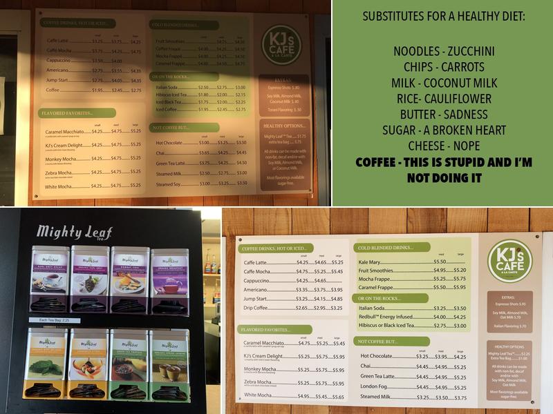 KJ's Café a la Carte Espresso Bar Menu