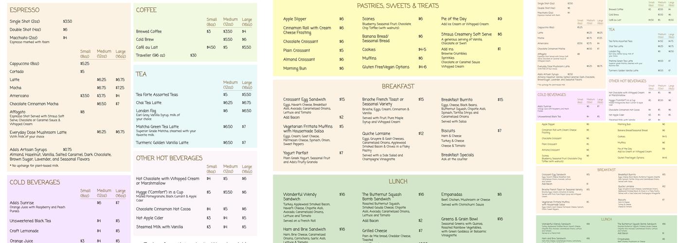Ada's Cafe Menu