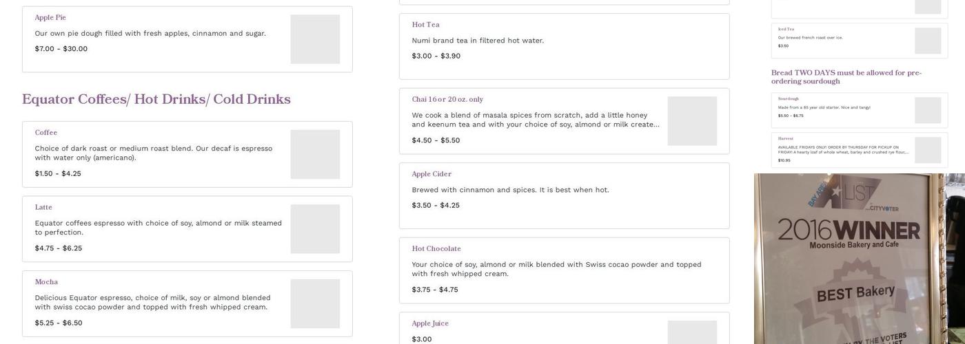 Moonside Bakery & Cafe Menu