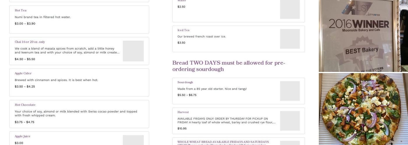 Moonside Bakery & Cafe Menu