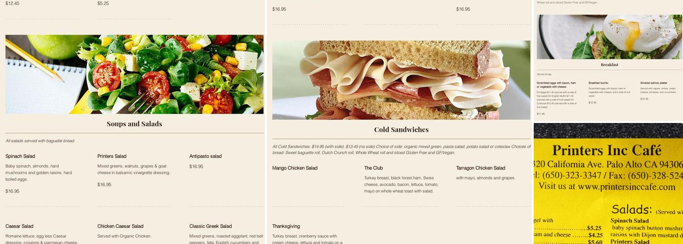 Printers Cafe Menu