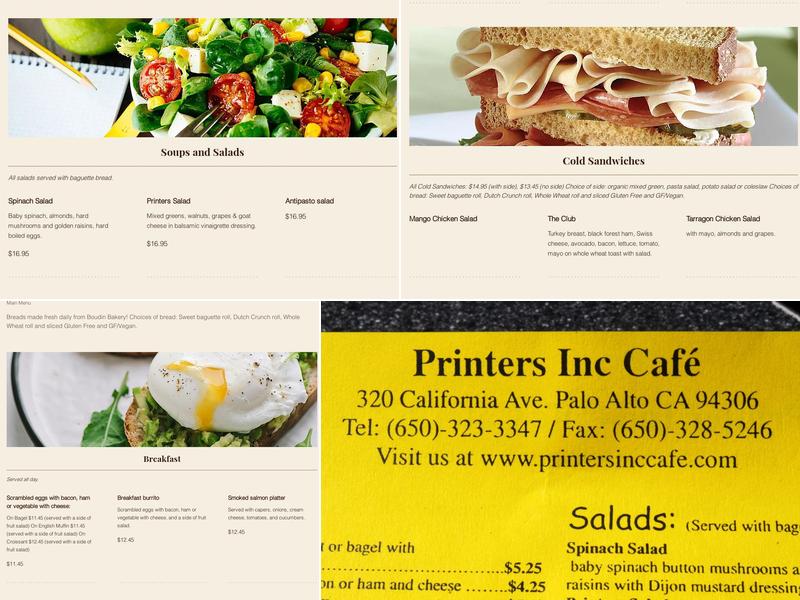 Printers Cafe Menu