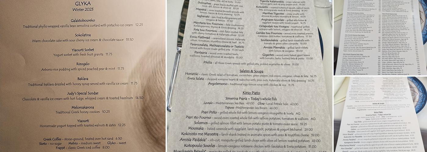 Evvia Estiatorio Menu