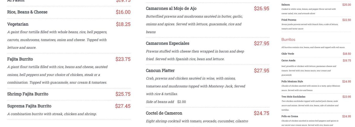 Celia's Menu