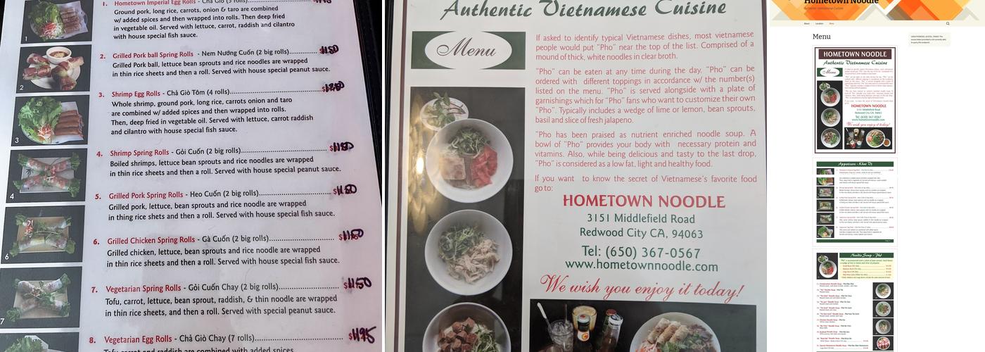 Hometown Noodle Restaurant Menu