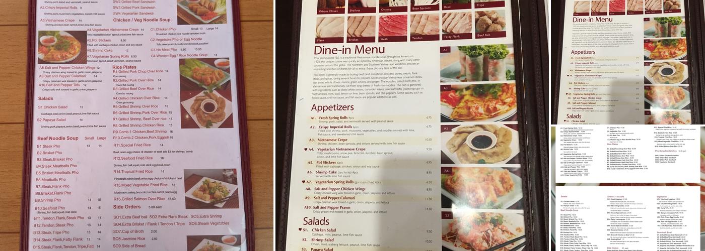 Phở Đông Restaurant Menu
