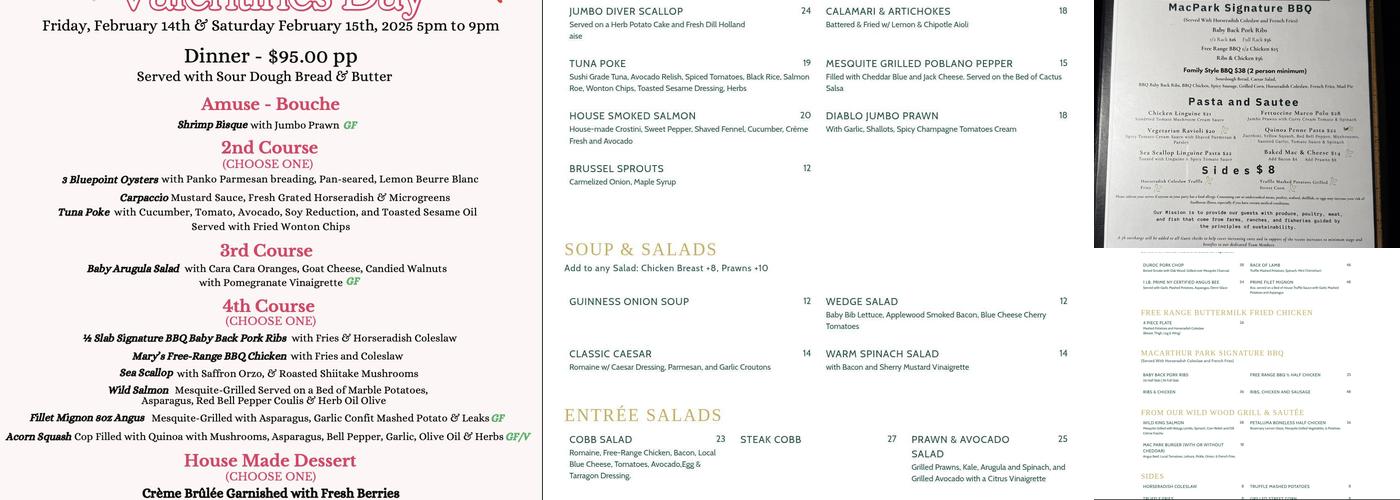 MacArthur Park Restaurant and Bar Menu