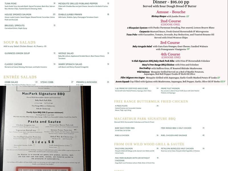 MacArthur Park Restaurant and Bar Menu