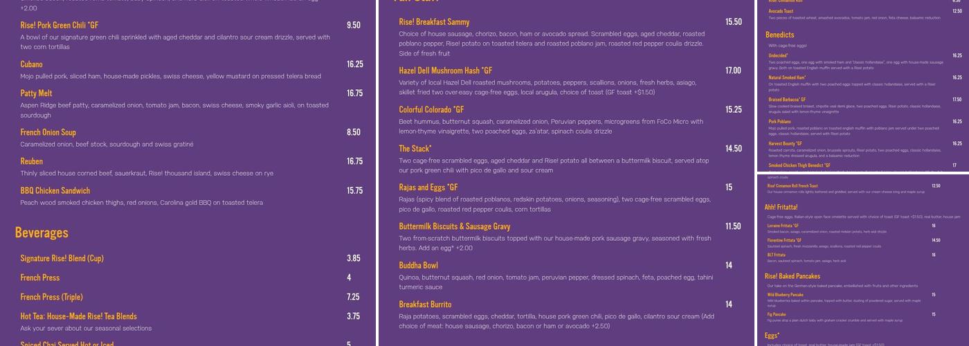 RISE! Breakfast Menu