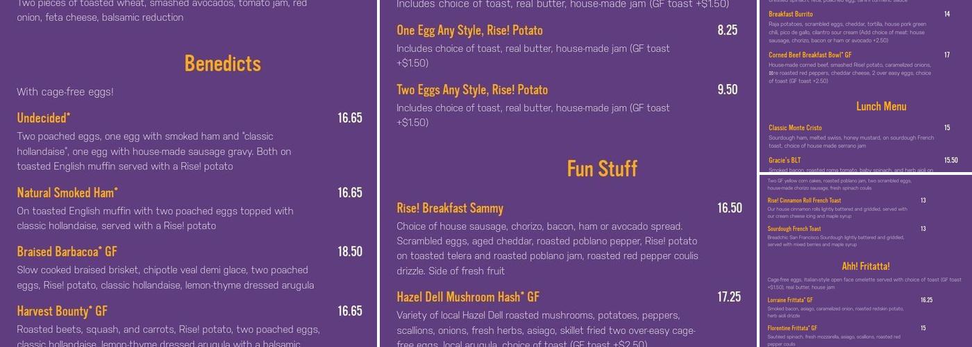 RISE! Breakfast Menu