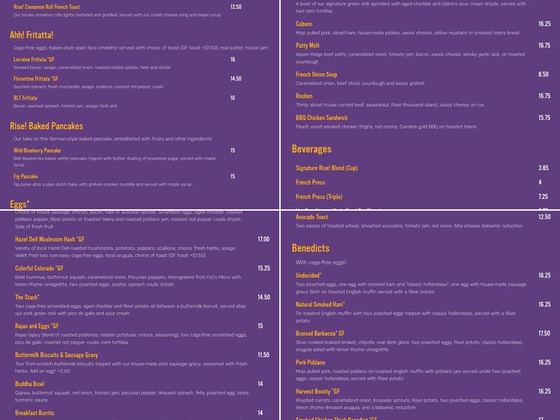 RISE! Breakfast Menu