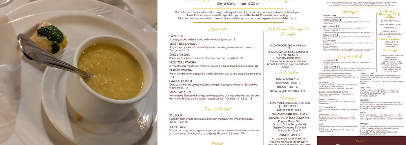 Himalayan Bistro Menu