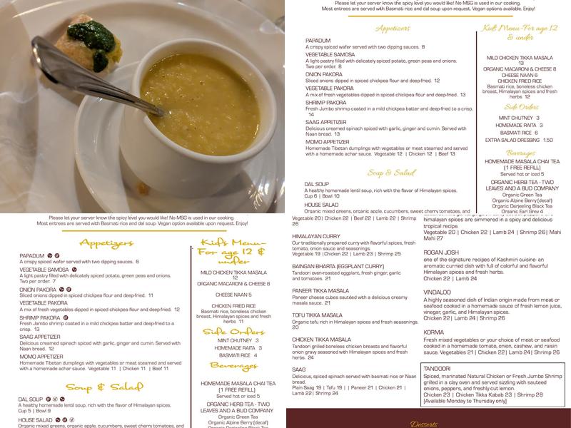 Himalayan Bistro Menu