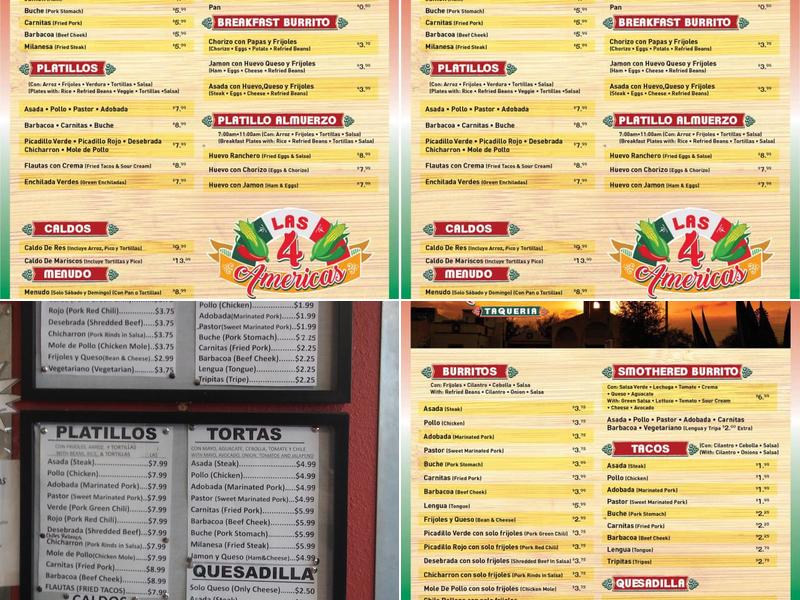 Tortillas Las 4 Americas Menu