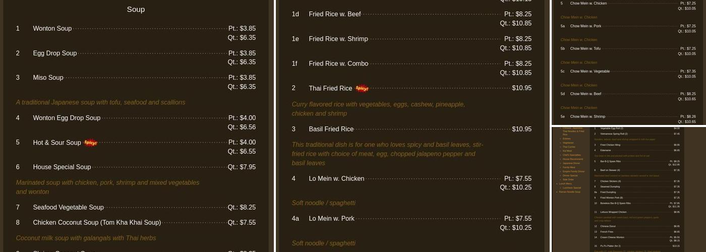 Empire Express Menu
