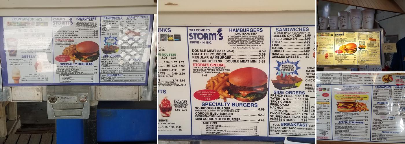 Storm's Hamburgers Inc. Hamilton Menu