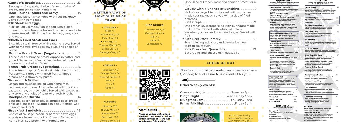 Horsetooth Tavern - opening soon under new management! Menu