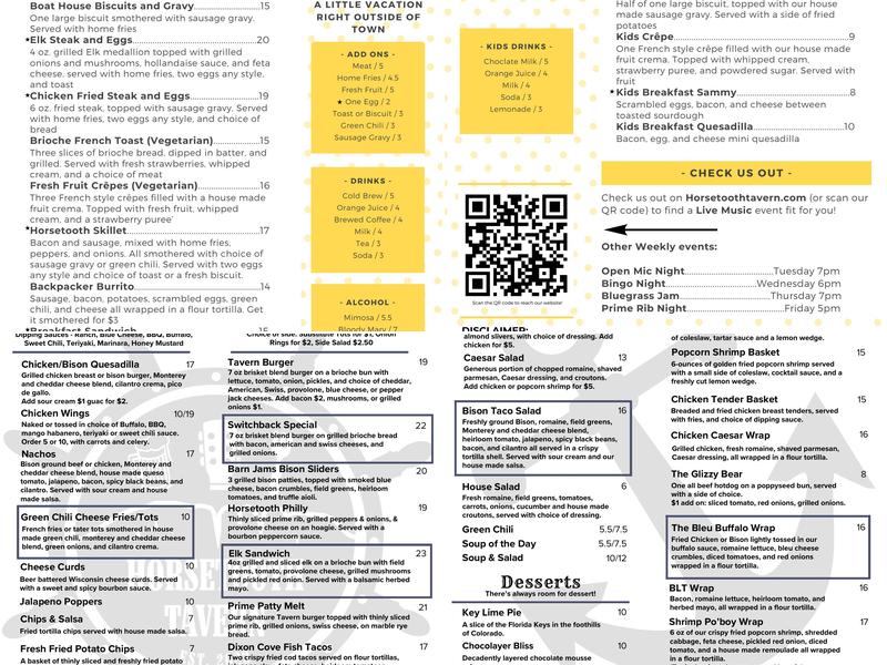 Horsetooth Tavern - opening soon under new management! Menu