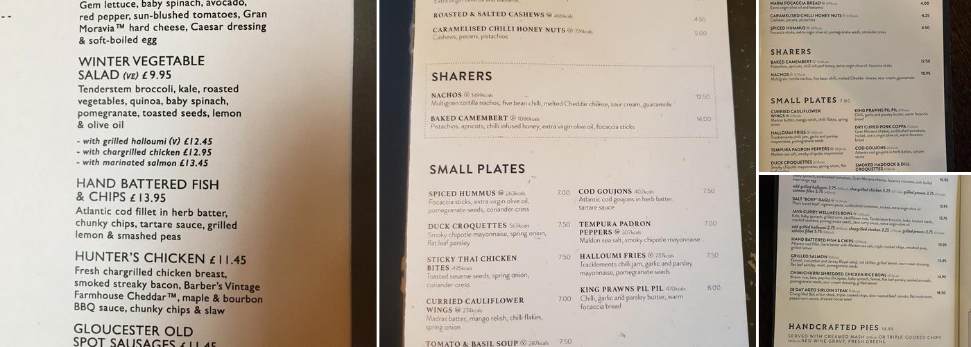 The Old Bank of England Menu