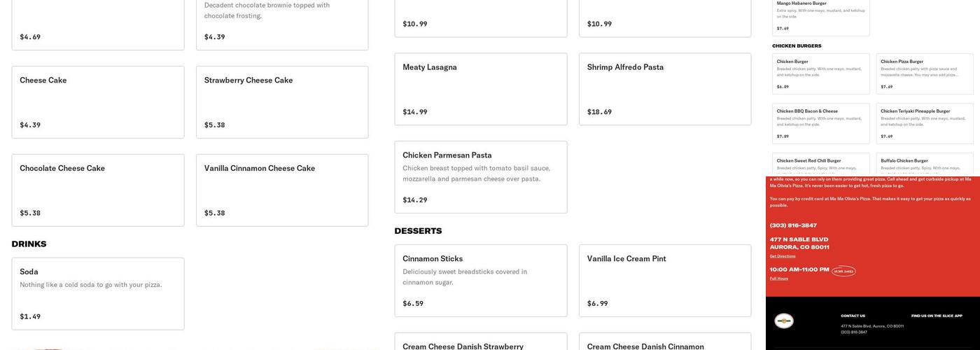 Ma Ma Olivia's Pizzeria Menu