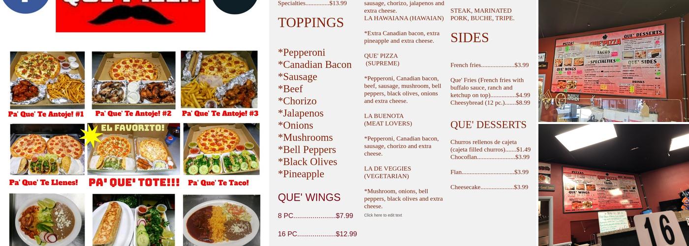 Que' Pizza Menu