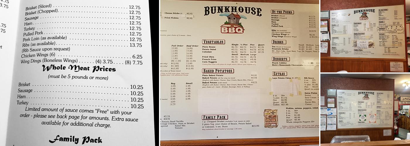 Bunkhouse Barbeque Menu