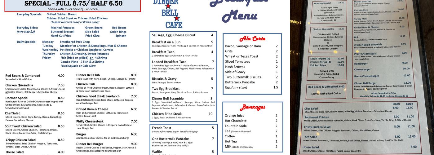 Dinner Bell Cafe Menu