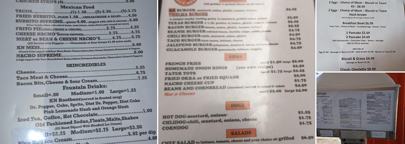 K N Root Beer Drive In Menu