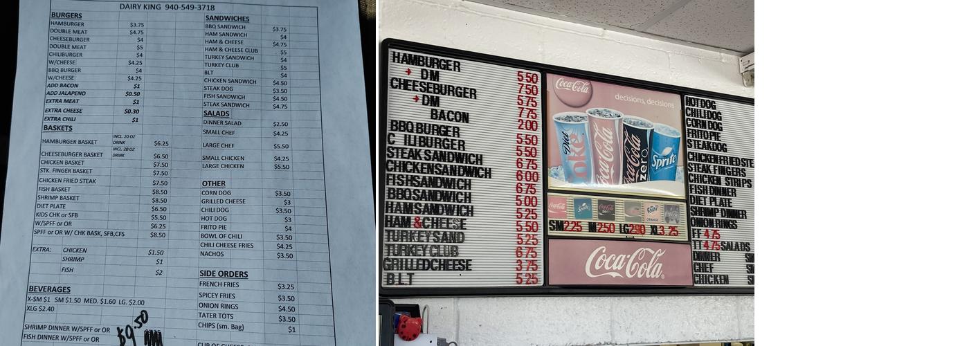Dairy King Menu