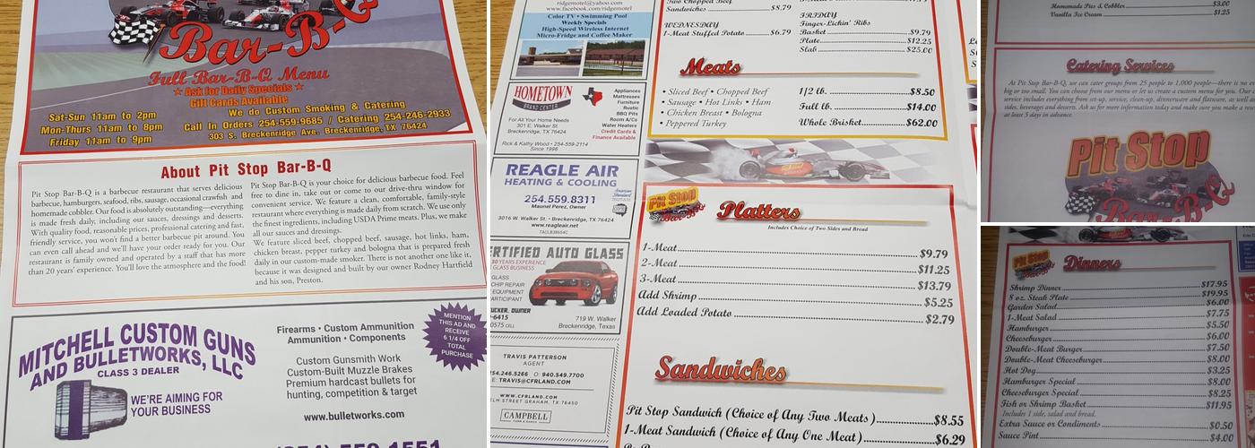 Pit Stop Bar-B-Q Menu