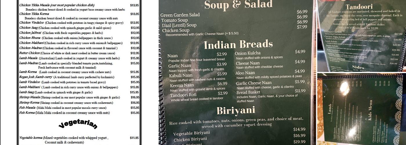 Star of India Menu