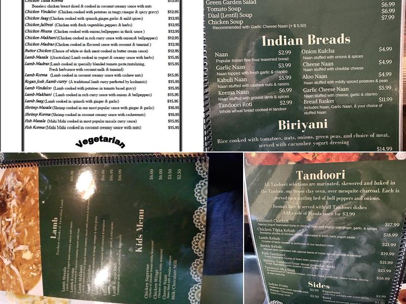 Star of India Menu