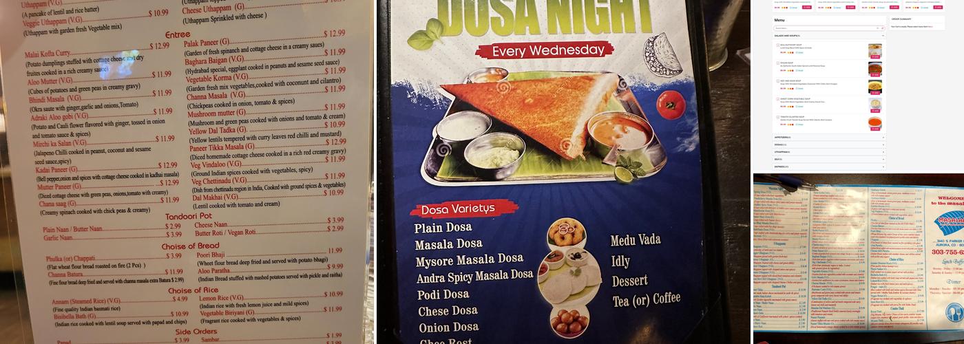 Masalaa Restaurant Menu