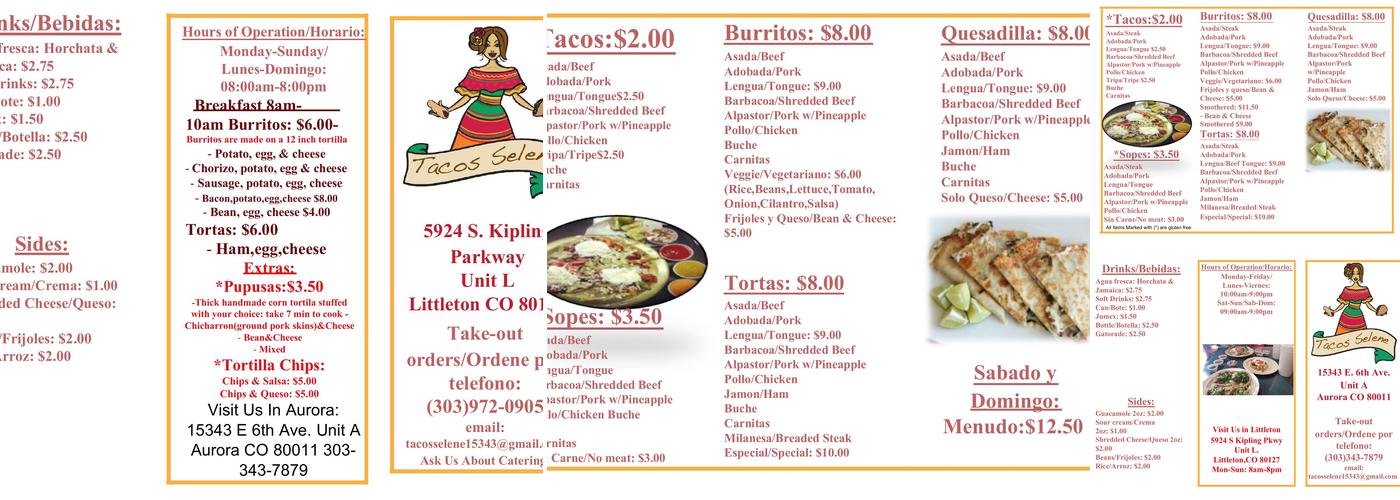 Tacos Selene Aurora Menu
