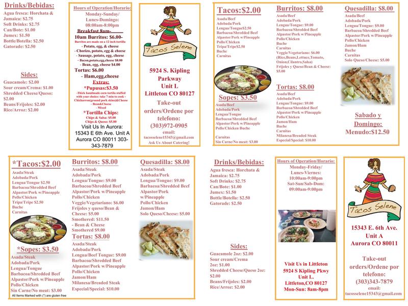 Tacos Selene Aurora Menu