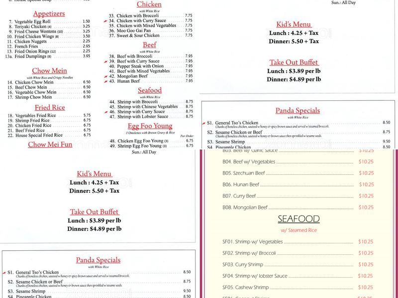 Panda Buffet Menu