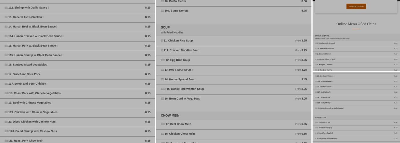 88 China Menu