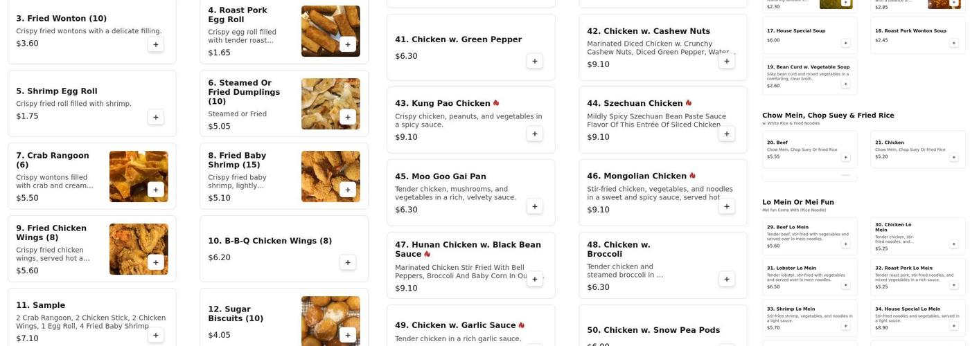 China Buffet Menu