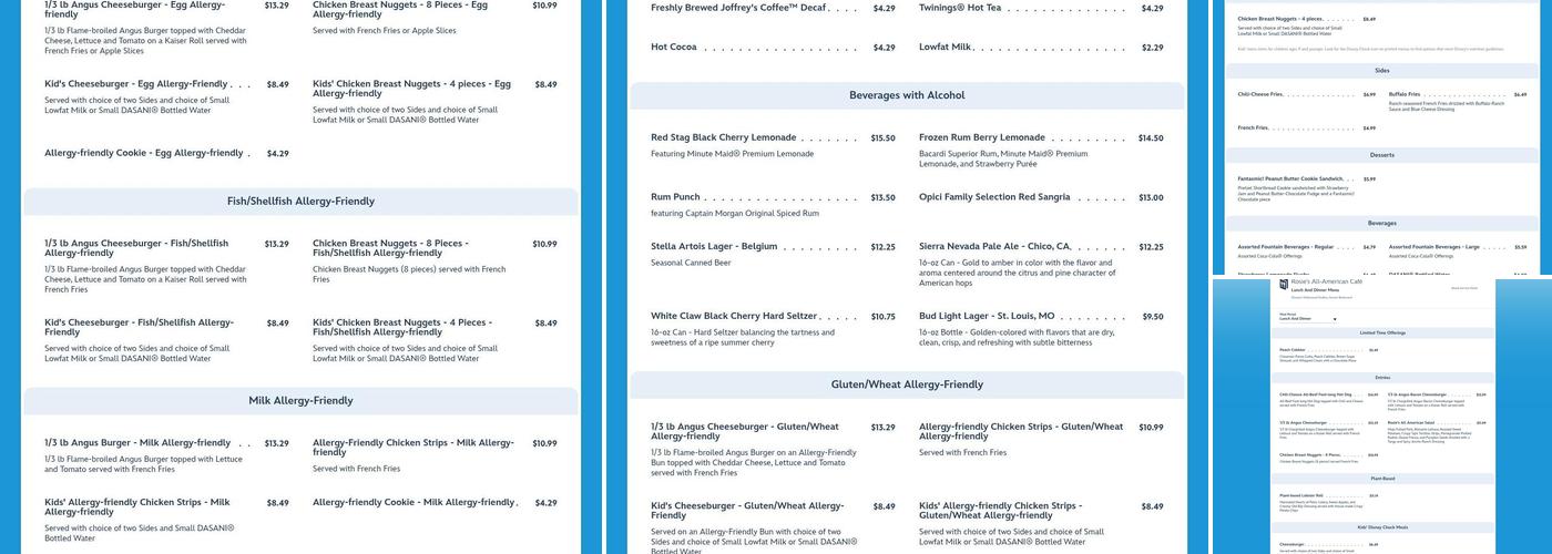 Rosie's All-American Café Menu