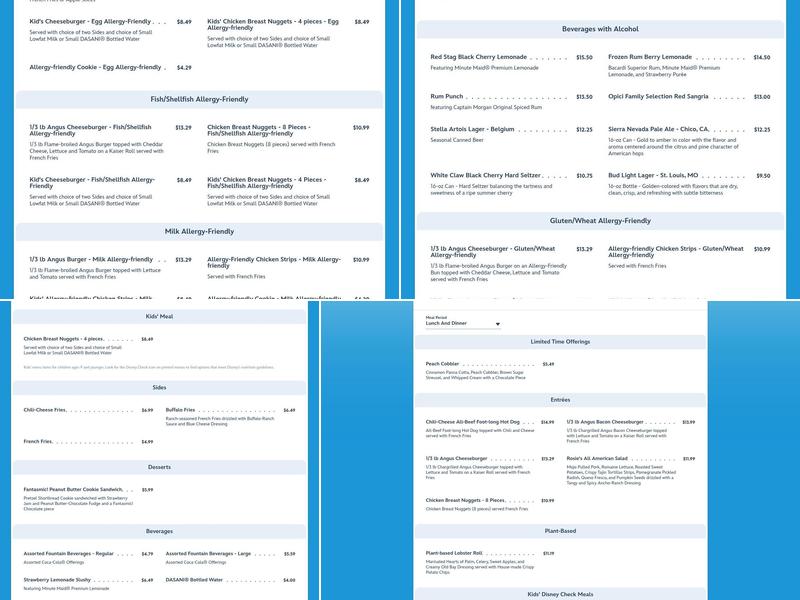 Rosie's All-American Café Menu