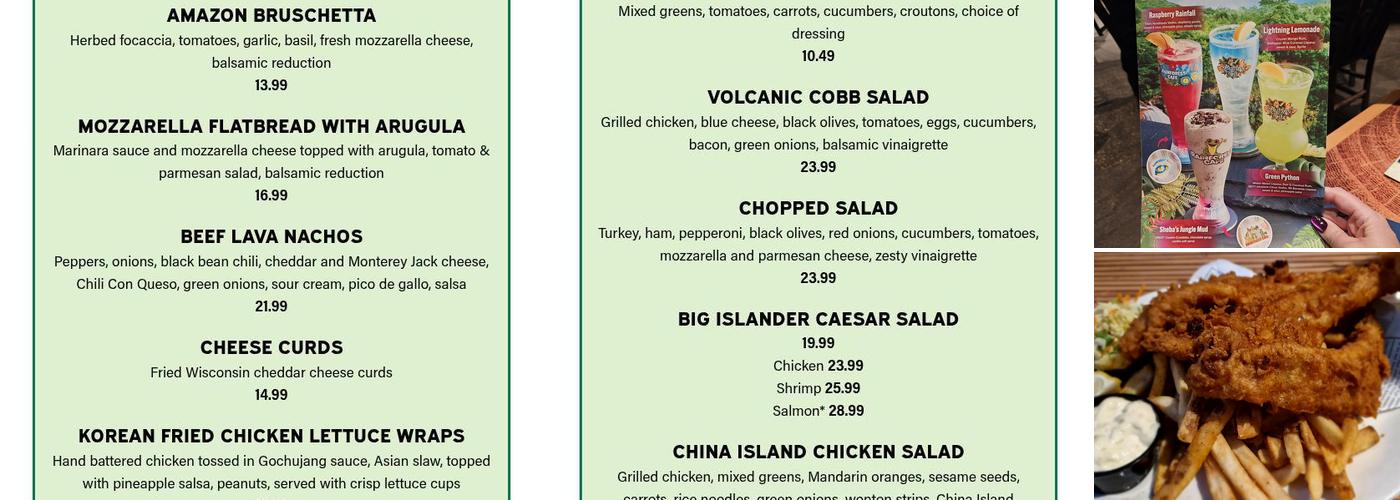 Rainforest Cafe Menu
