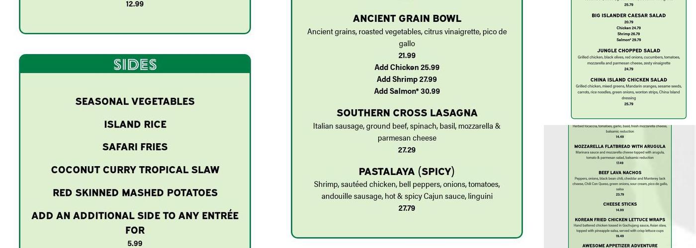 Rainforest Cafe Menu