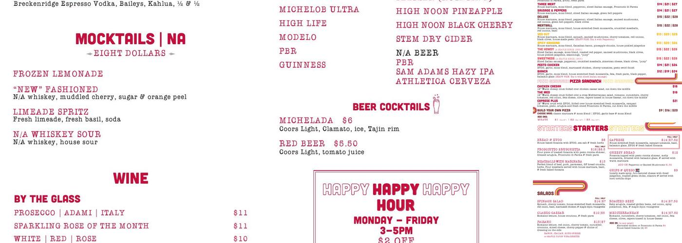 Edgewater Inn Pizza Menu